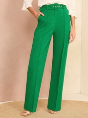Love & Roses Green Belted High Waist Wide Leg Tailored Trousers - Image 1 of 4