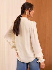 Love & Roses Ivory Pintuck Ruffle Detail Notch Neck Long Sleeve Blouse - Image 4 of 4