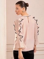 Love & Roses Tipped Ruffle 3/4 Length Sleeve Blouse - Image 4 of 4