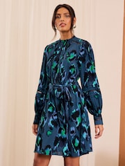 Love & Roses Blue Mini Tie Dress - Image 3 of 4