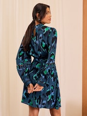 Love & Roses Blue Mini Tie Dress - Image 4 of 4