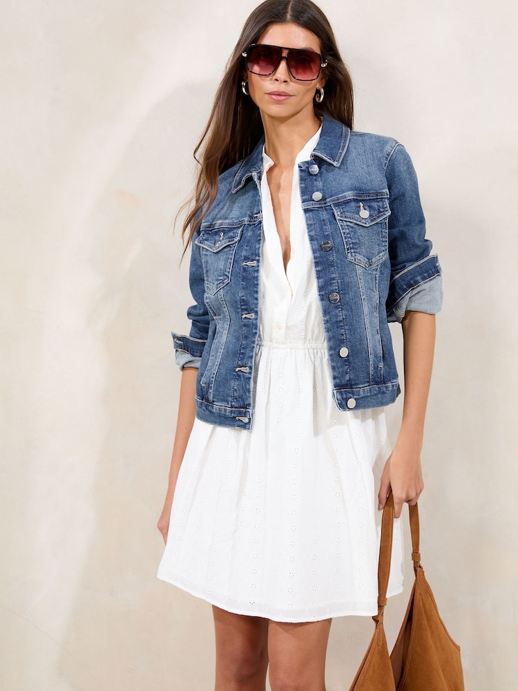 Lipsy Mid Blue Classic Fitted Denim Jacket - Image 1 of 4