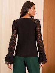 Love & Roses Black Lace Bell Sleeve Jersey Top - Image 4 of 4