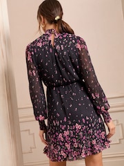 Love & Roses Black Floral Mini Plisse Dress - Image 4 of 4