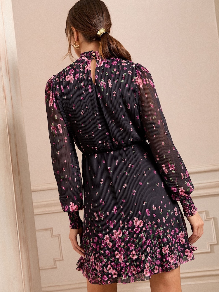 Love & Roses Black Floral Mini Plisse Dress - Image 4 of 4