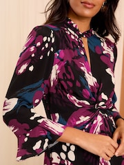 Love & Roses Animal Print Petite Twist Neck Mini Dress - Image 2 of 4