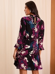 Love & Roses Animal Print Petite Twist Neck Mini Dress - Image 4 of 4