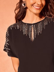 Love & Roses Black Embellished Drop Sleeve Blouse - Image 2 of 4