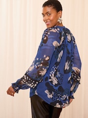 Love & Roses Cobalt Animal Printed Pintuck Notch Neck Long Sleeve Blouse - Image 4 of 4