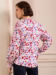Love & Roses Ivory Floral Petite Poppy Printed Trim Detail Notch Neck Long Sleeve Blouse - Image 4 of 4