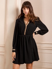 Love & Roses Black Petite Sequin Trim Mini Dress - Image 1 of 4