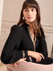 Love & Roses Black Petite Sequin Trim Mini Dress - Image 2 of 4