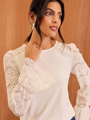 Love & Roses White Ecru Lace Bell Sleeve Jersey Top - Image 1 of 4