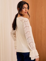 Love & Roses White Ecru Lace Bell Sleeve Jersey Top - Image 4 of 4