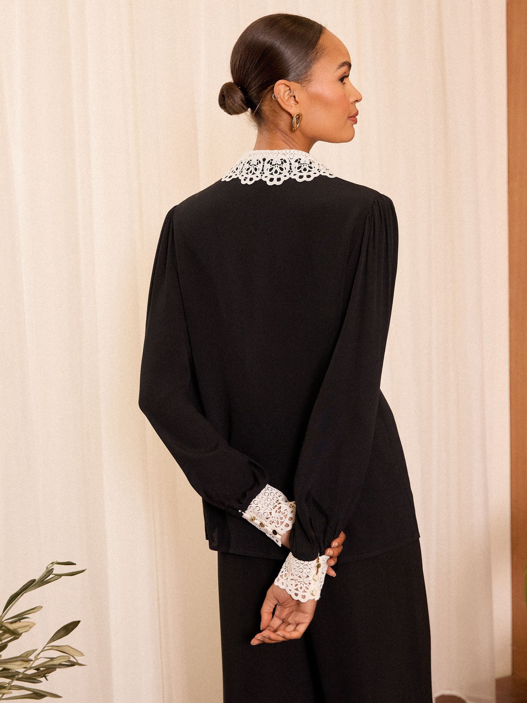 Buy Love & Roses Black Contrast Lace Collar Pintuck Long Buy Love & Roses Black Contrast Lace Collar Pintuck Long
