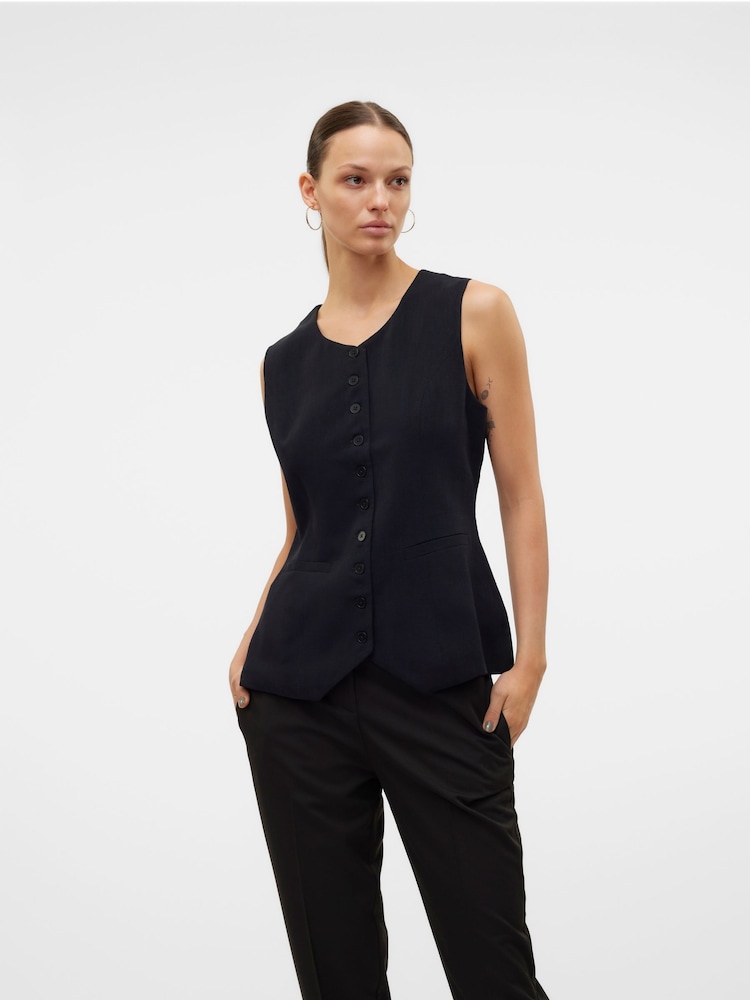 VERO MODA Black Sleeveless Button Down Waistcoat - Image 1 of 6 VERO MODA Black Sleeveless Button Down Waistcoat - Image 1 of 6