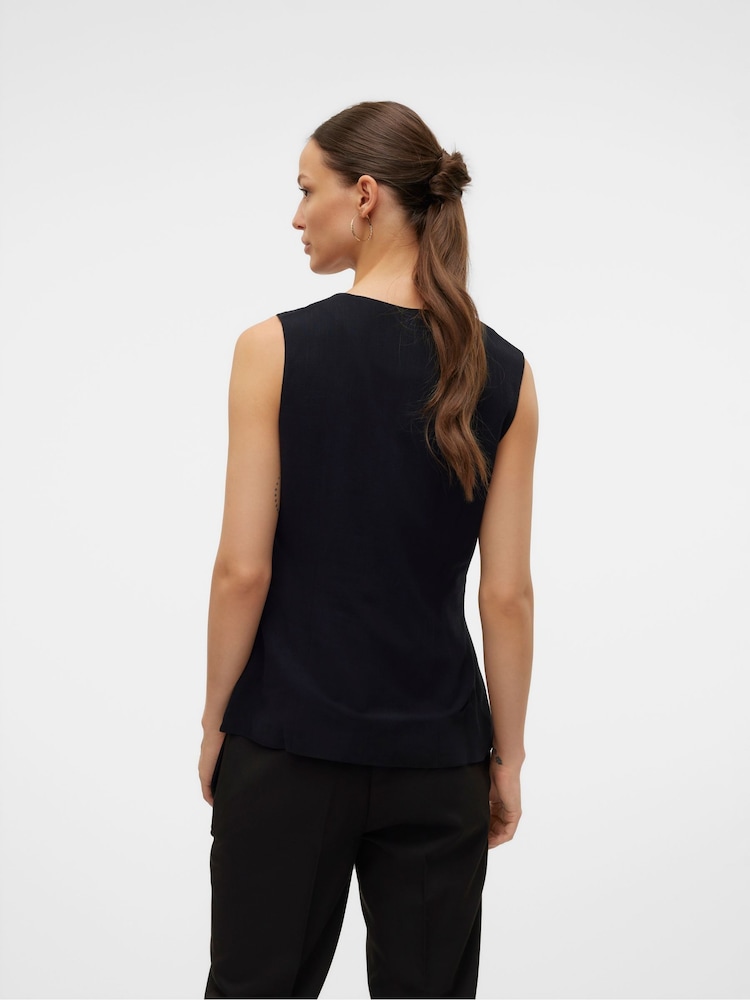 VERO MODA Black Sleeveless Button Down Waistcoat - Image 2 of 6 VERO MODA Black Sleeveless Button Down Waistcoat - Image 2 of 6