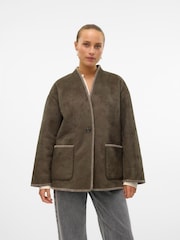 VERO MODA Grey Faux Suede Pocket Stitch Detail Jacket - Image 1 of 7