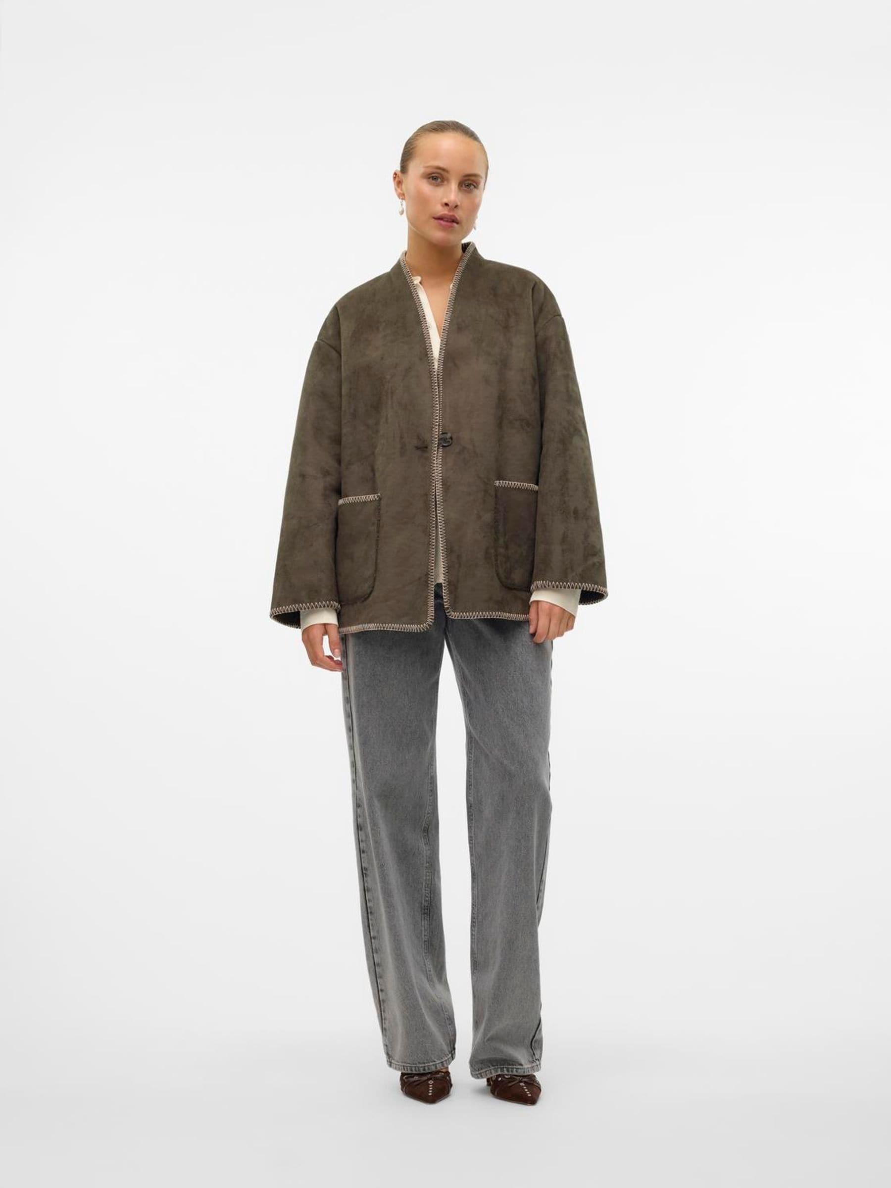 Buy VERO MODA Grey Faux Suede Pocket Stitch Detail Jacket from