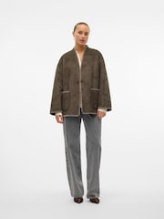 VERO MODA Grey Faux Suede Pocket Stitch Detail Jacket - Image 4 of 7