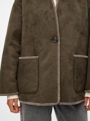 VERO MODA Grey Faux Suede Pocket Stitch Detail Jacket - Image 6 of 7
