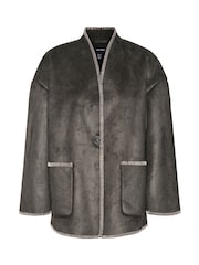 VERO MODA Grey Faux Suede Pocket Stitch Detail Jacket - Image 7 of 7
