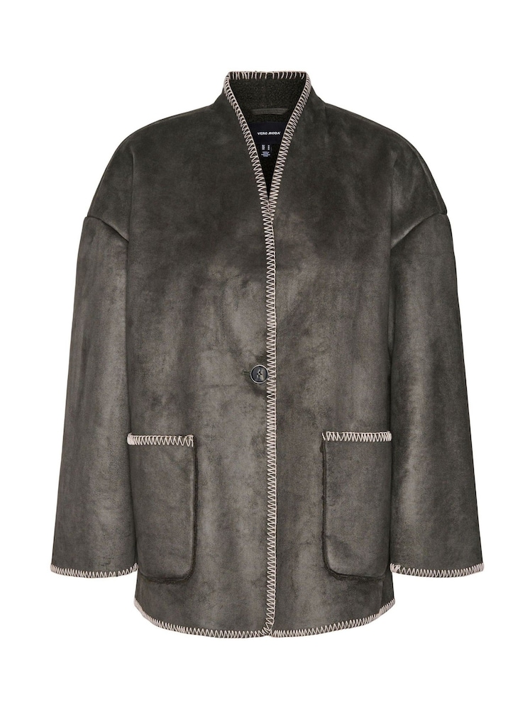 VERO MODA Grey Faux Suede Pocket Stitch Detail Jacket - Image 7 of 7