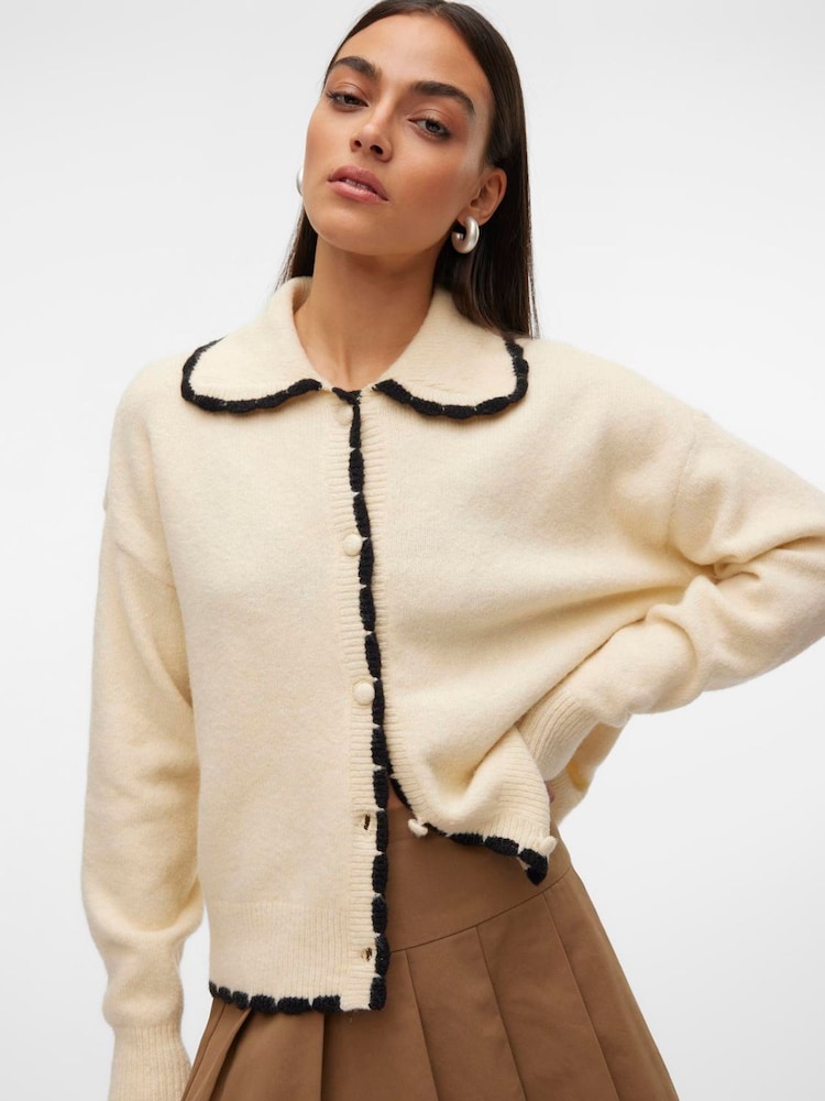 VERO MODA Long Sleeve Contrast Stitch Collard Button Up Cardigan - Slika 2 iz 6