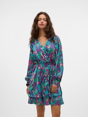 VERO MODA Pink Floral Printed V-Neck Short Dress - Image 1 of 6