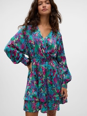 VERO MODA Pink Floral Printed V-Neck Short Dress - Image 4 of 6