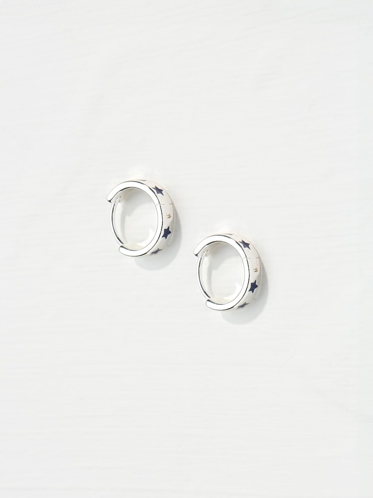 FatFace Navy Enamel Star Hoop Earrings - Image 2 of 2 FatFace Navy Enamel Star Hoop Earrings - Image 2 of 2