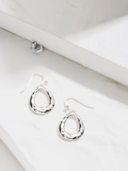 FatFace Silver Tone Hammered Drop Earrings - Image 1 of 2