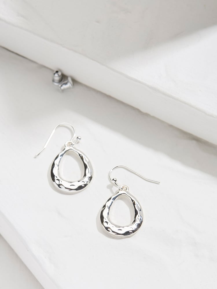 FatFace Silver Tone Hammered Drop Earrings - Image 1 of 2