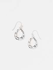FatFace Silver Tone Hammered Drop Earrings - Image 2 of 2