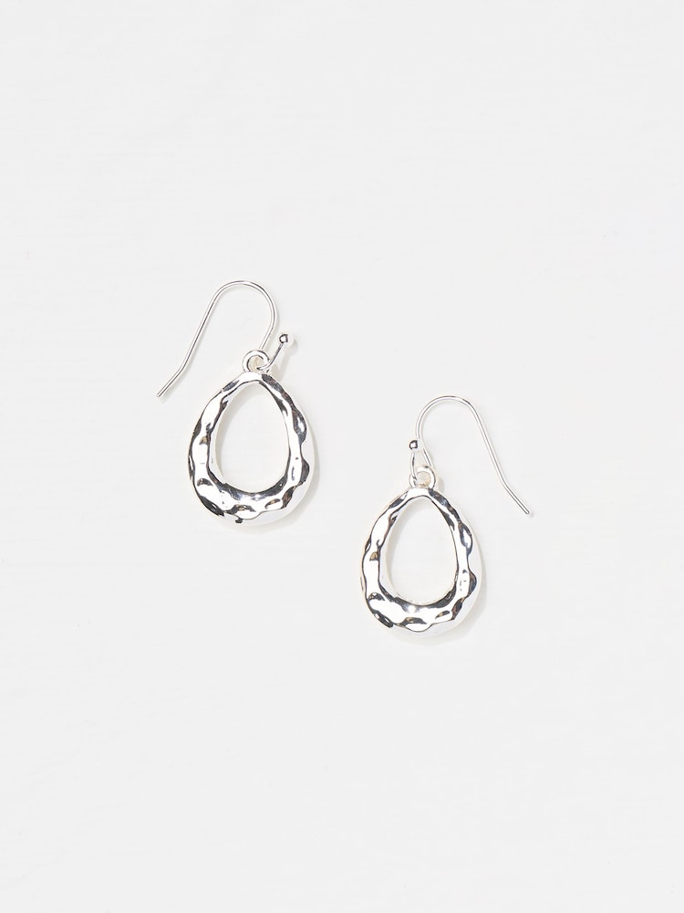 FatFace Silver Tone Hammered Drop Earrings - Image 2 of 2