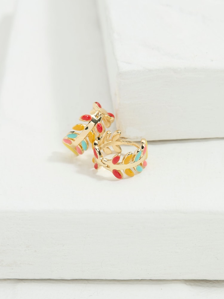 FatFace Multi Enamel Leaf Huggie Hoop Earrings - Image 1 of 2 FatFace Multi Enamel Leaf Huggie Hoop Earrings - Image 1 of 2