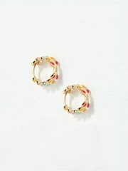 FatFace Multi Enamel Leaf Huggie Hoop Earrings - Image 2 of 2