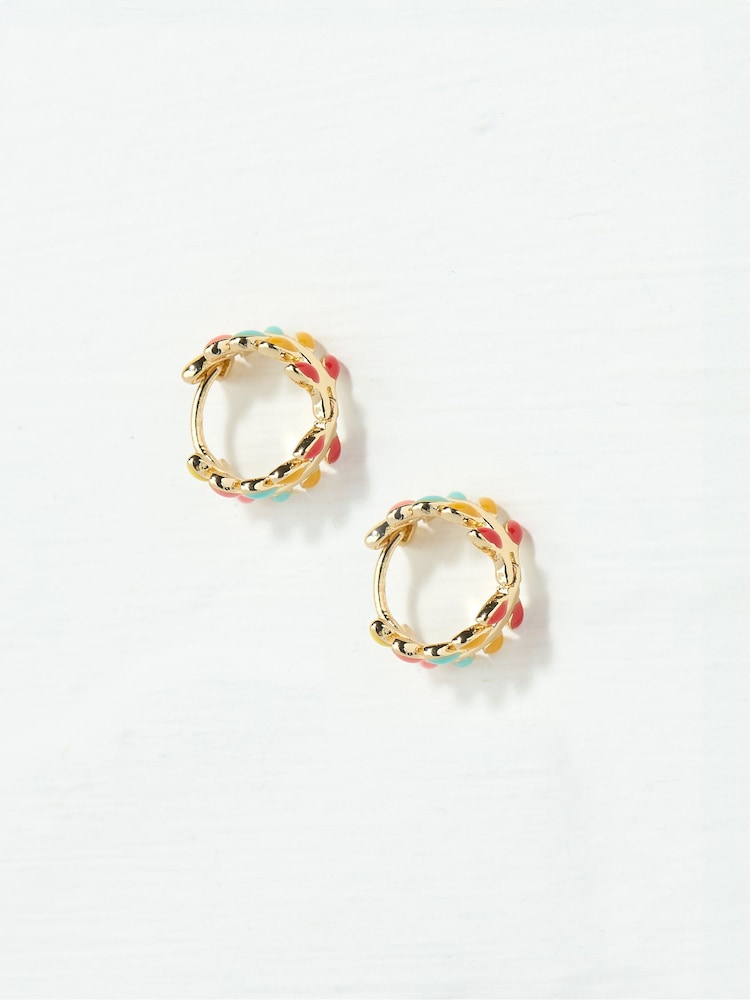 FatFace Multi Enamel Leaf Huggie Hoop Earrings - Image 2 of 2 FatFace Multi Enamel Leaf Huggie Hoop Earrings - Image 2 of 2