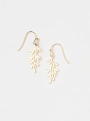 FatFace Gold Tone Leaf Drop Earrings - Image 2 of 2