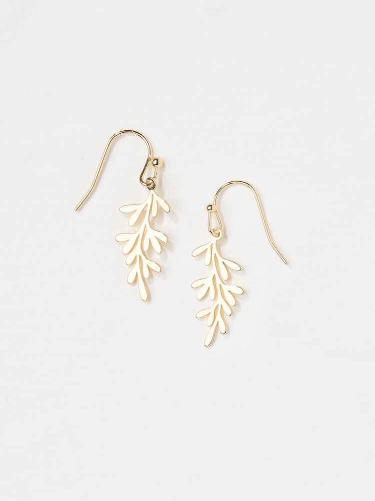 FatFace Gold Tone Leaf Drop Earrings - Image 2 of 2