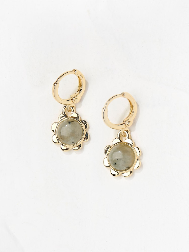 FatFace Gold Tone Stone Drop Earrings - Image 2 of 3
