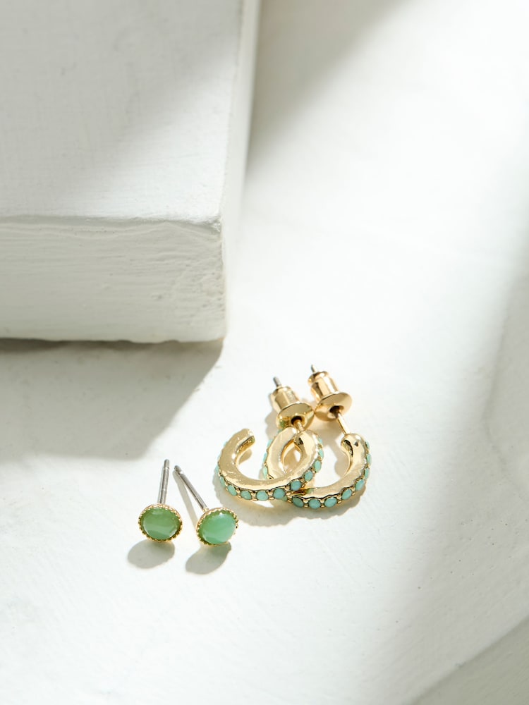FatFace Green Stud and Hoop Earrings - Image 1 of 2