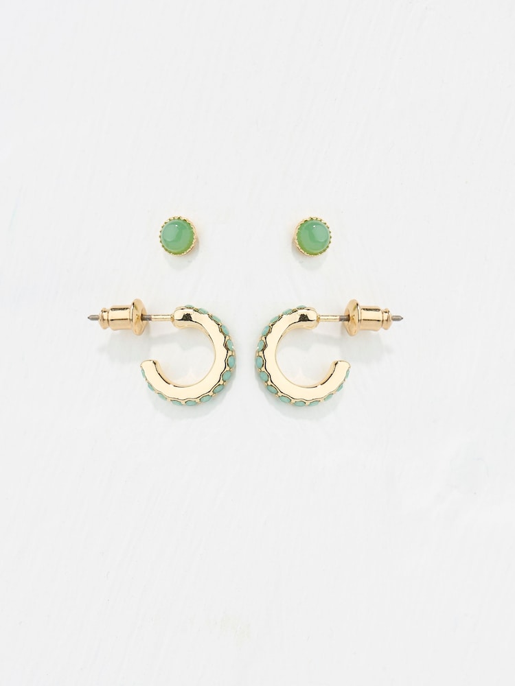 FatFace Green Stud and Hoop Earrings - Image 2 of 2 FatFace Green Stud and Hoop Earrings - Image 2 of 2