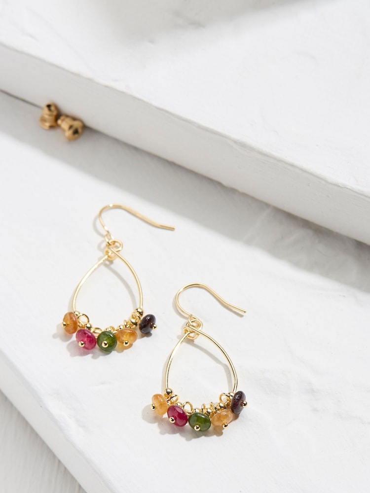 FatFace Multi Semi Precious Stone Drop Earrings - Image 2 of 2