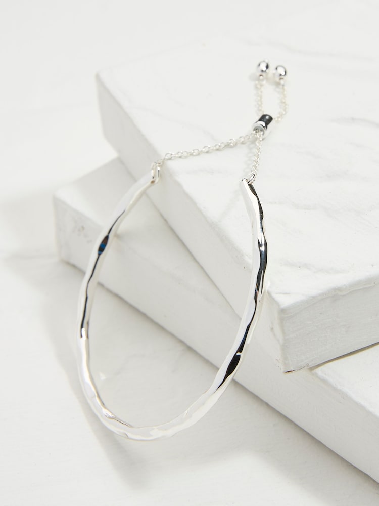 FatFace Silver Tone Adjustable Hammered Bangle - Image 1 of 2