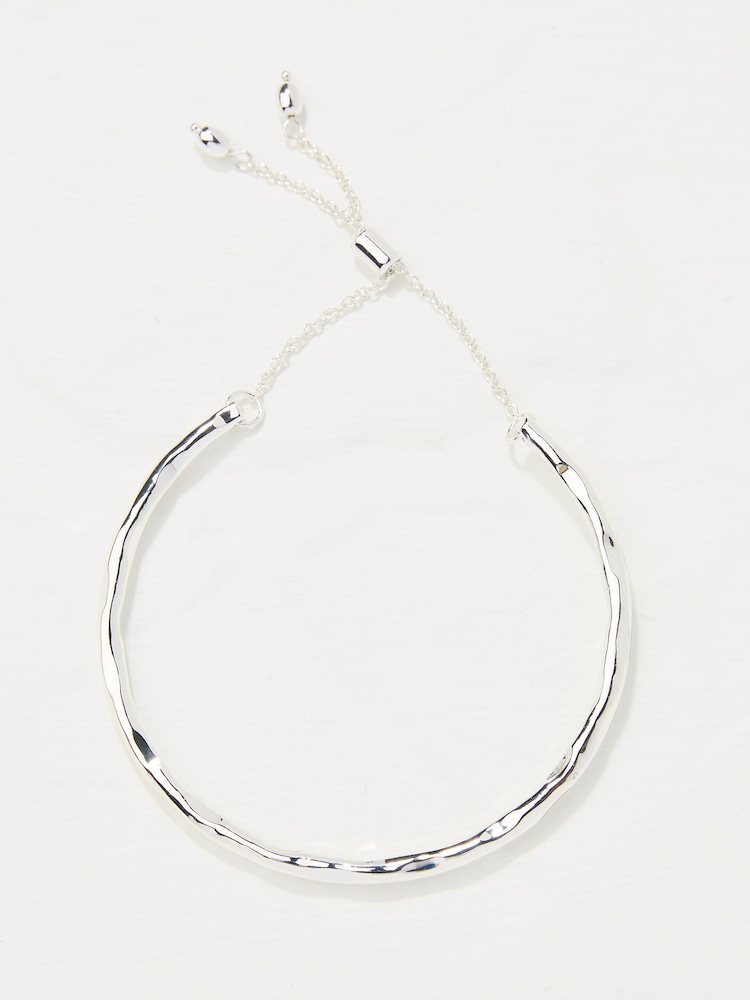 FatFace Silver Tone Adjustable Hammered Bangle - Image 2 of 2