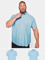 BadRhino Big & Tall Blue 100% Cotton Short Sleeve Oxford Shirts 2 Pack - Image 1 of 3