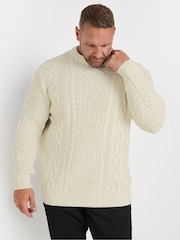 BadRhino Big & Tall Natural Heavy Cable Crew Jumper - Image 1 of 3