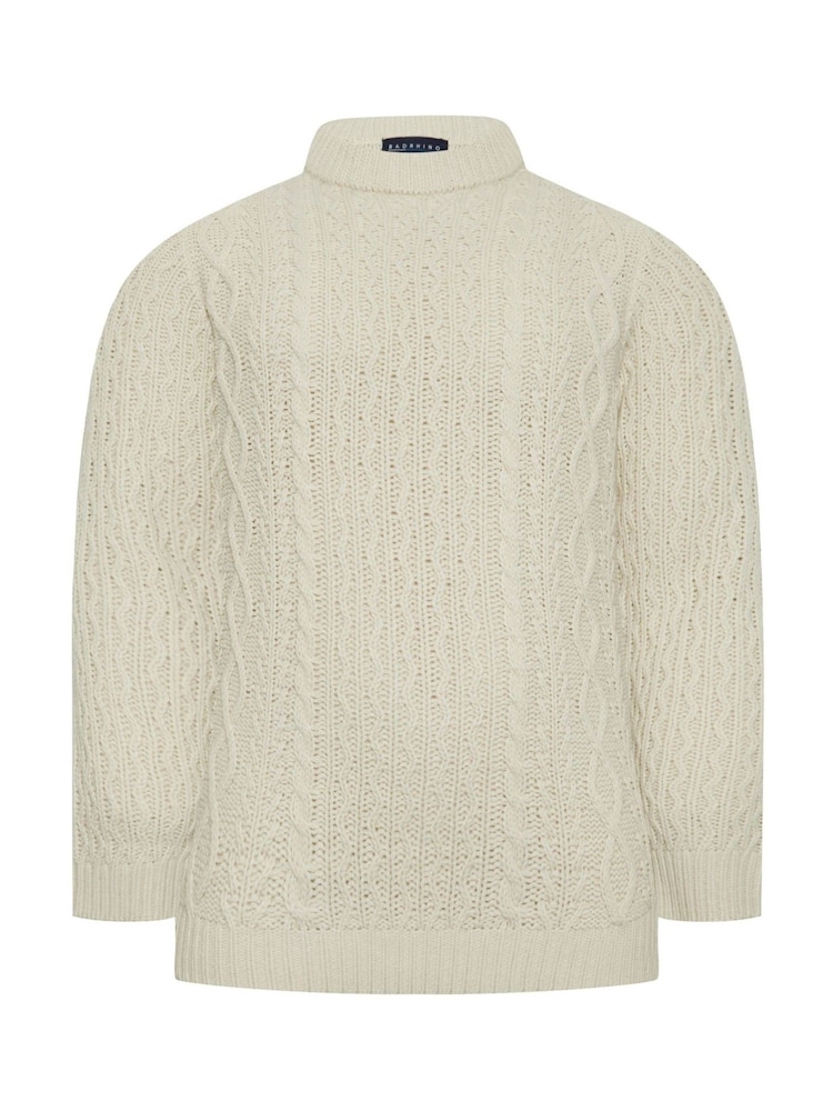 BadRhino Big & Tall Natural Heavy Cable Crew Jumper - Image 2 of 3
