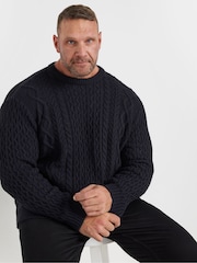 BadRhino Big & Tall Blue Heavy Cable Crew Jumper - Image 1 of 2